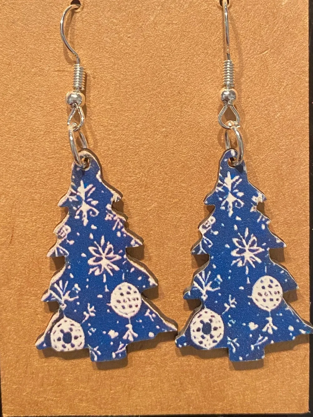 *Buy Now* Blue Christmas Tree Wooden Earrings